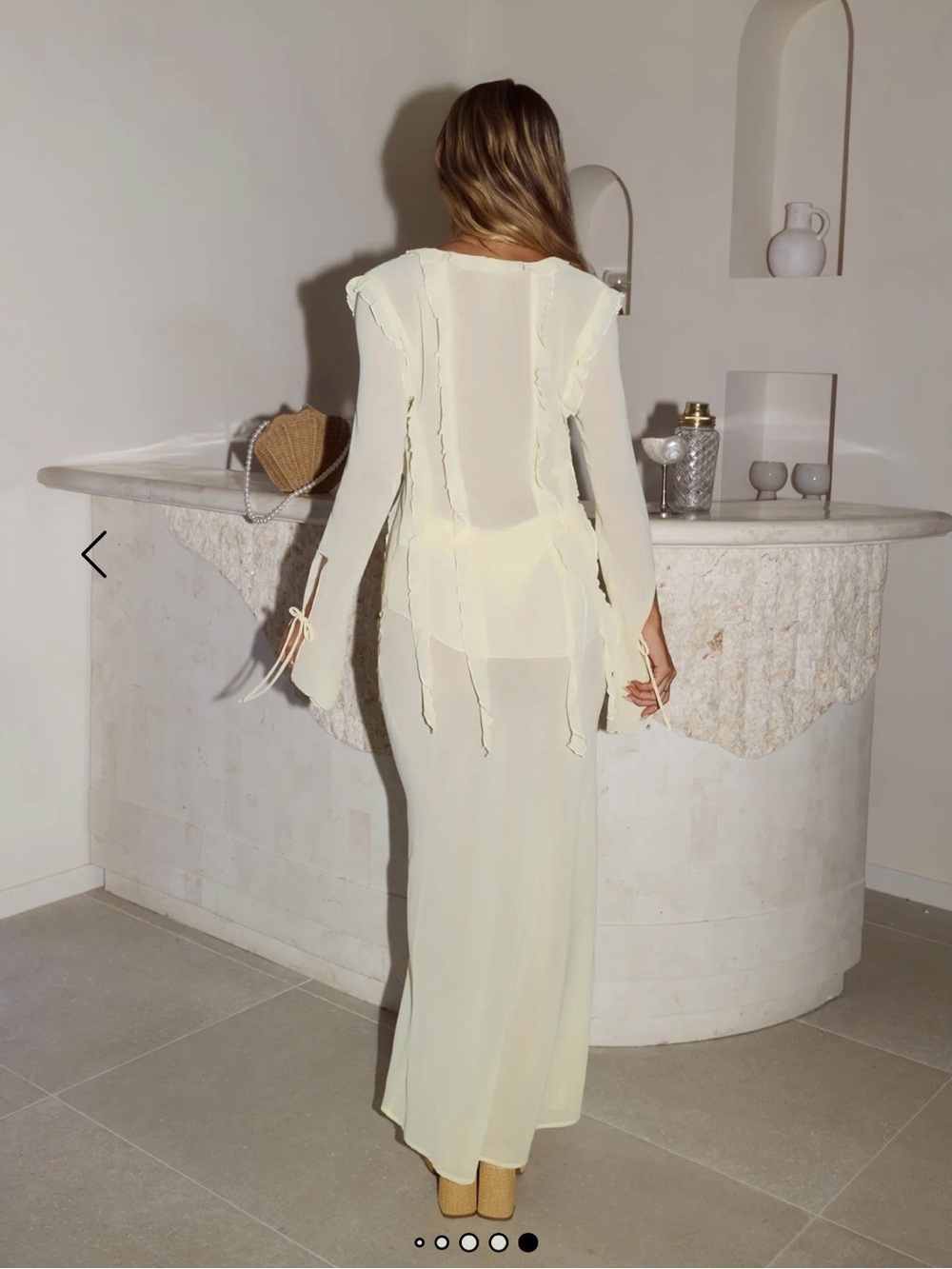Hello Molly Sheer Ruffle Tie-Front Top & Maxi Skirt Set - Butter Yellow - Picture 3 of 6